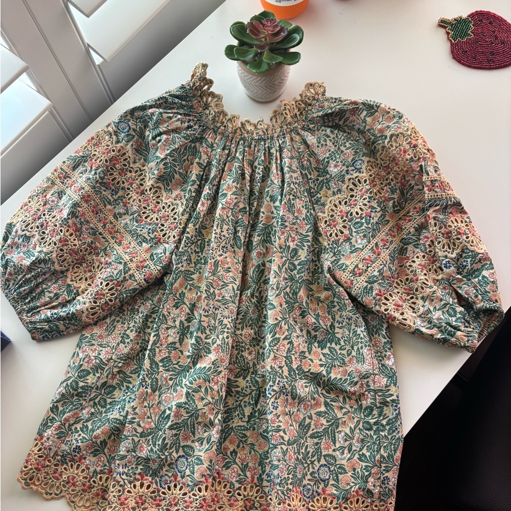 Ulla Johnson Lorna Floral Print Poplin Embroidered Blouse 00 - Picture 2 of 9